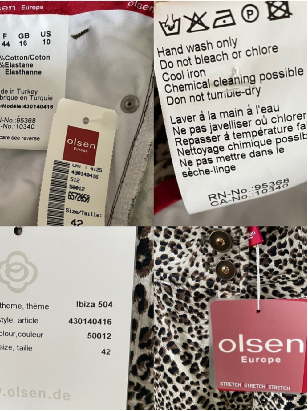 NWT Olsen Europe Ibiza 504 Leopard Print Crop Stretch Pants Size 10 / 42 - Picture 7 of 10
